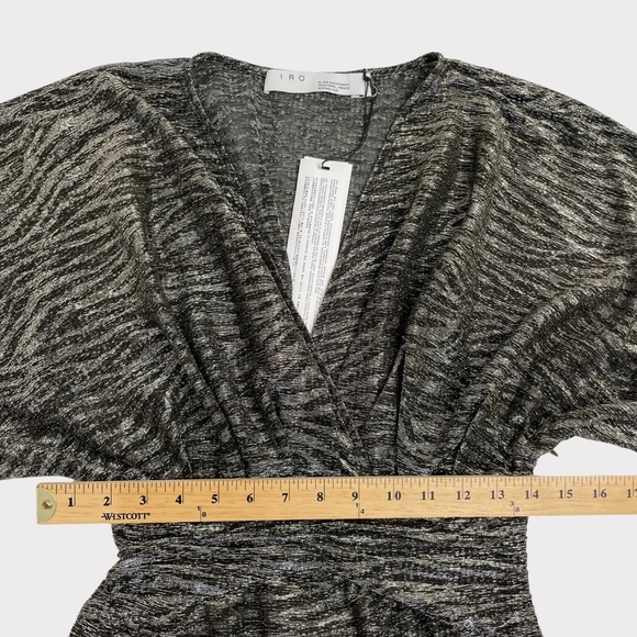 IRO Volsun Metallic Silver Surplice Zebra Midi Dress‎ Size 32 US 0 - Picture 9 of 11